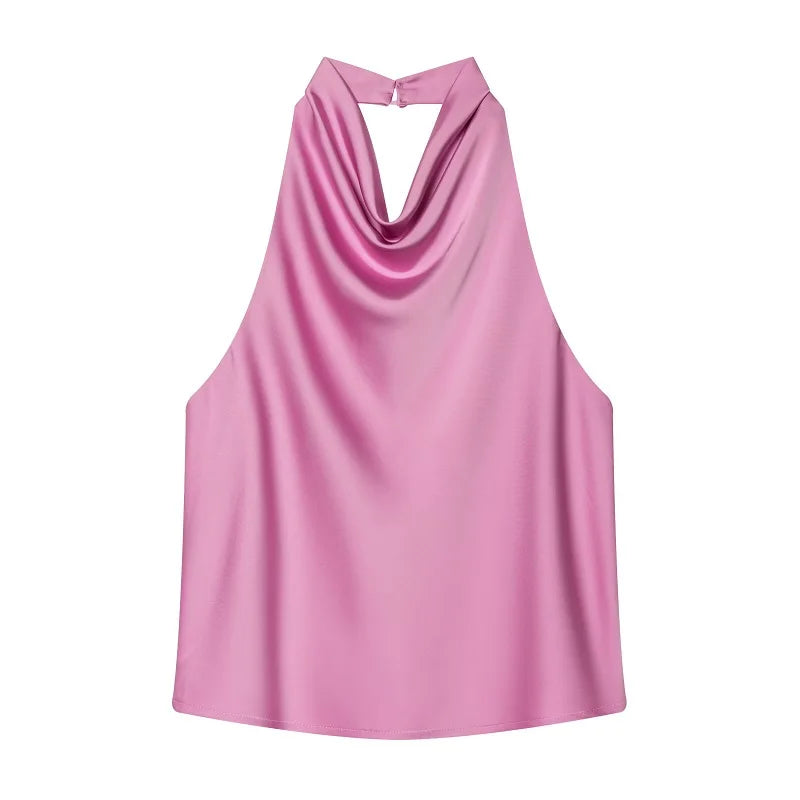 MUJER Satin Halter Tops Woman 2026 Sexy Backless Tops for Women Camisole off Shoulder Summer Top Women Pink Black Top Female