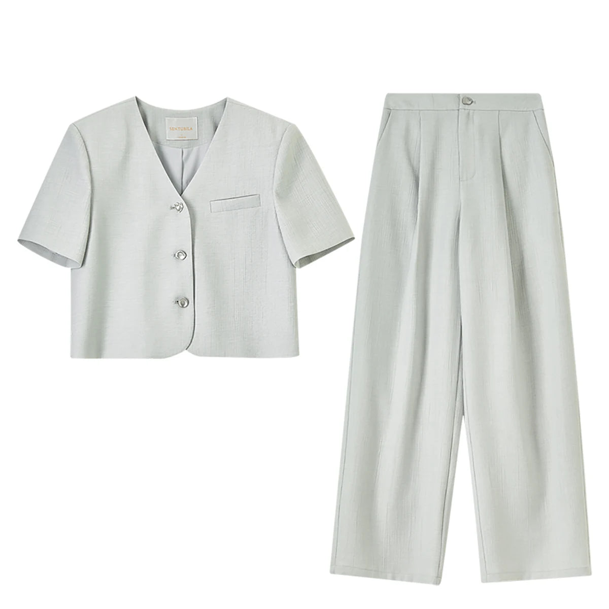 SENTUBILA 2026 Pant Sets 2 Pieces Set For Woman Pearl Metal Buckle Women's Summer Suit Wrinkle-Resistant Blazer Outfit 152ZA0061