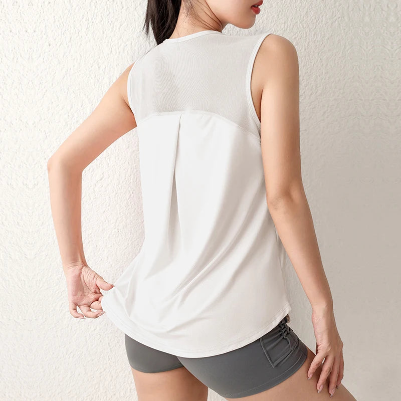 Women's Loose Quick-Dry Sports Tank Top New Yoga Training Vest Sleeveless Fitness Summer Top Running Exercise Cover-Up