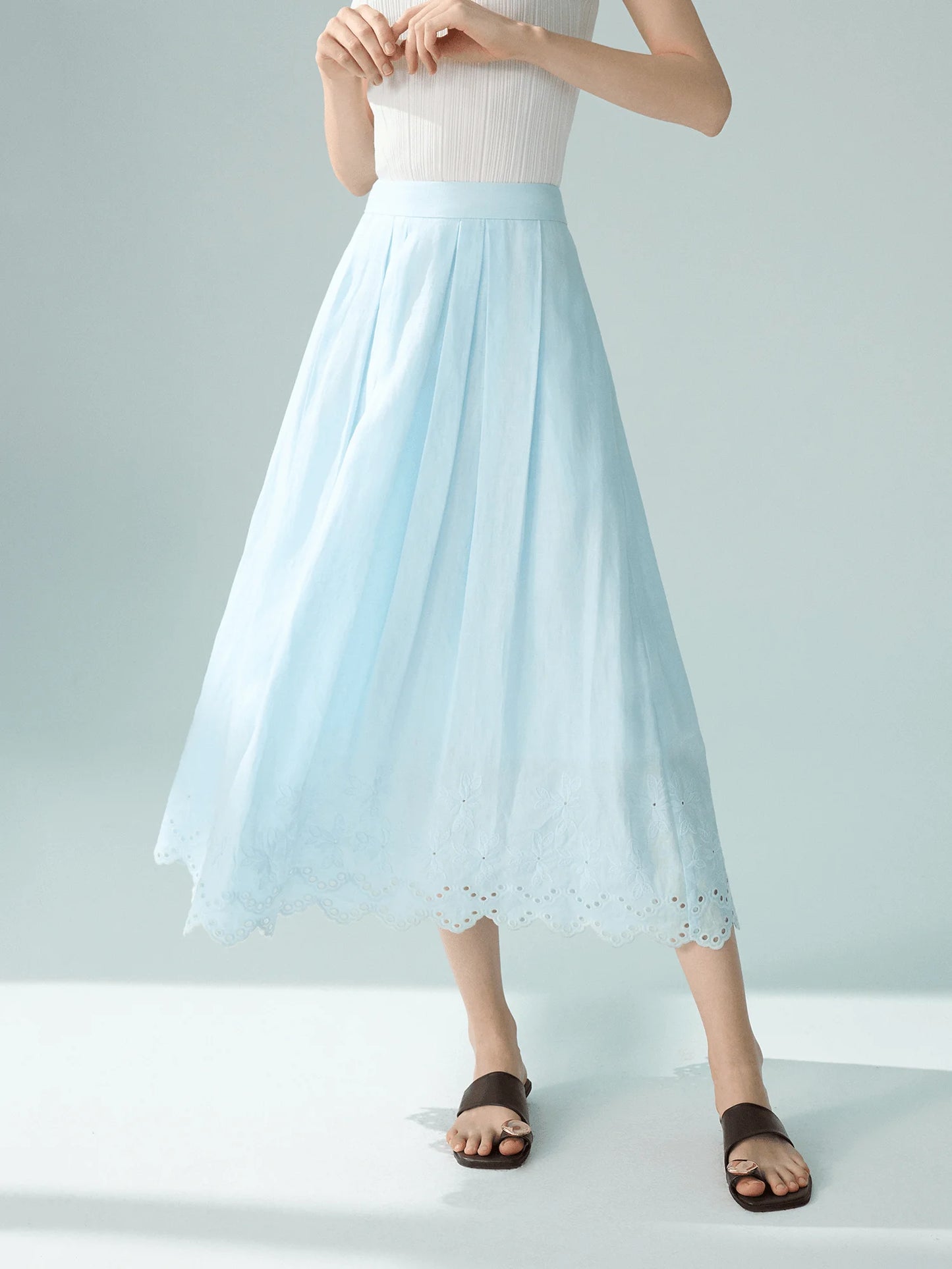 FSLE【Premium Series】Minimalist Style All-match Casual Set For Women Spring Summer New Linen Lace Short-sleeved Shirt Skirt