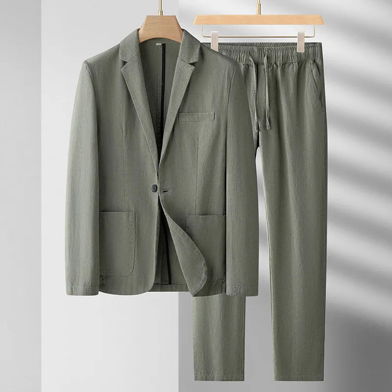 Spring and Summer Men's Linen Suit Set Luxury Thin Casual Cotton Linen Suit Two Piece Set High Quality Fabric