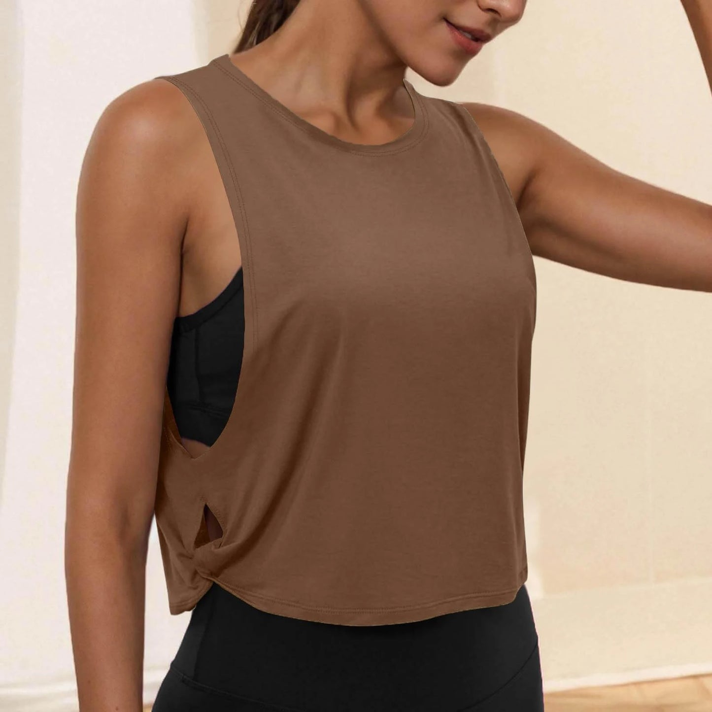 Women Sleeveless Yoga Tops Running Short Tank Crop Top Athletic Vest Breathable Blouse Cover Up Gym Workout Cool T-Shirt
