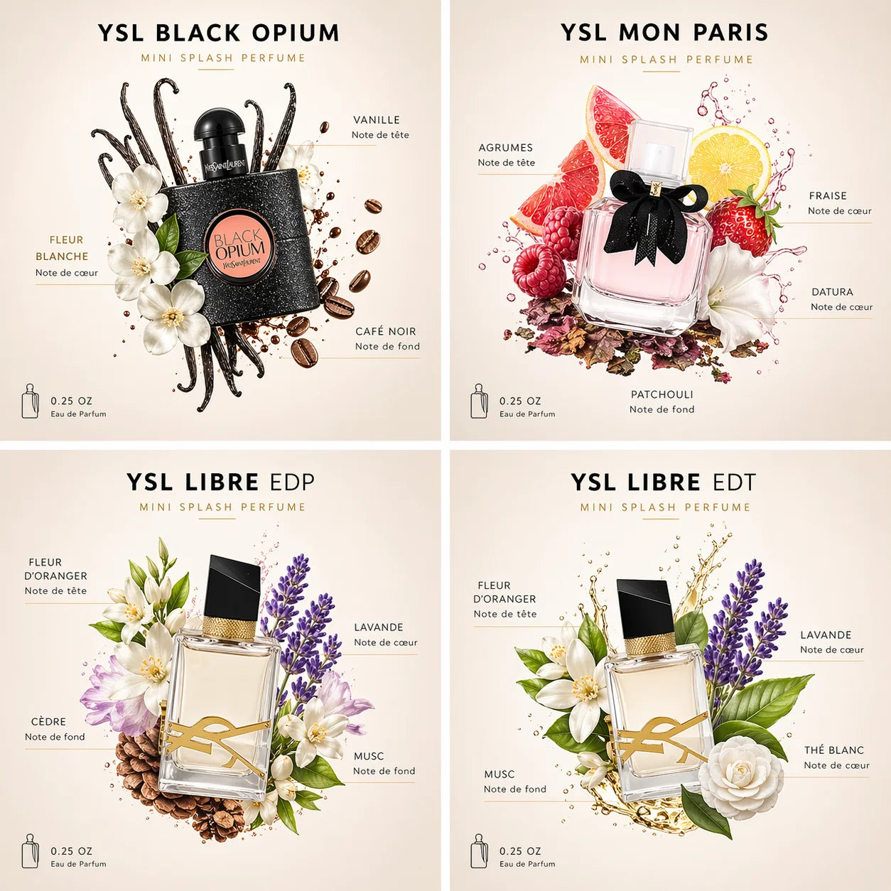 Yves Saint Laurent YSL perfume set for women-set of 4 Miniatures travel (Mini Splash) -Luxury Gift iconic scaints YSL