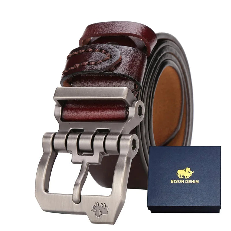 BISON DENIM Genuine Leather Belt For Men Gift Designer Jeans Belts Men's High Quality Buckle Vintage Belts