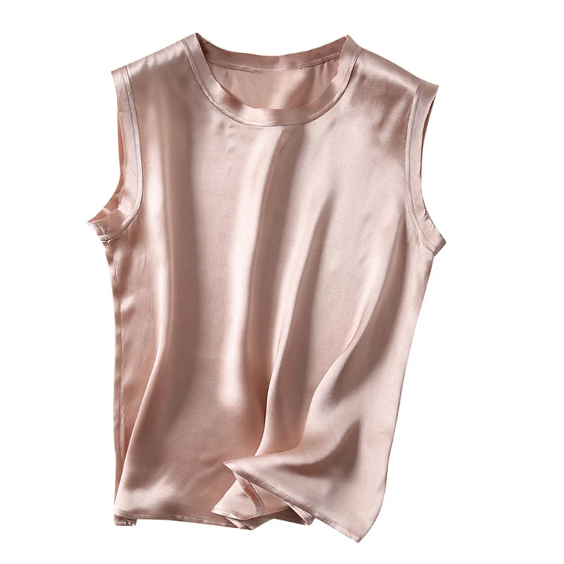 SuyaDream Women Silk Tanks 100%Real Silk Satin Sleeveless Solid Tank Tops Summer Elegent Vests