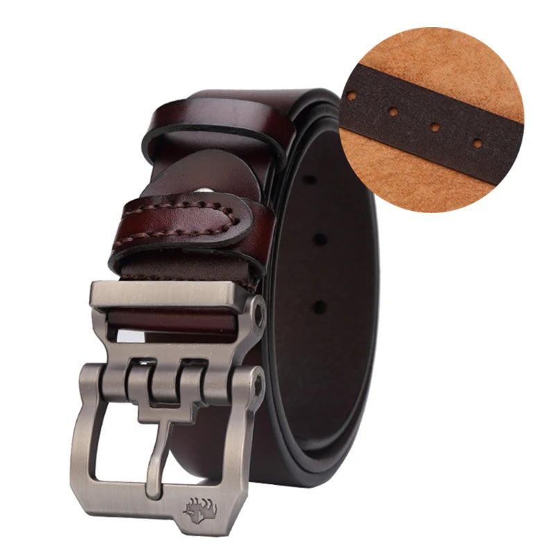BISON DENIM Genuine Leather Belt For Men Gift Designer Jeans Belts Men's High Quality Buckle Vintage Belts