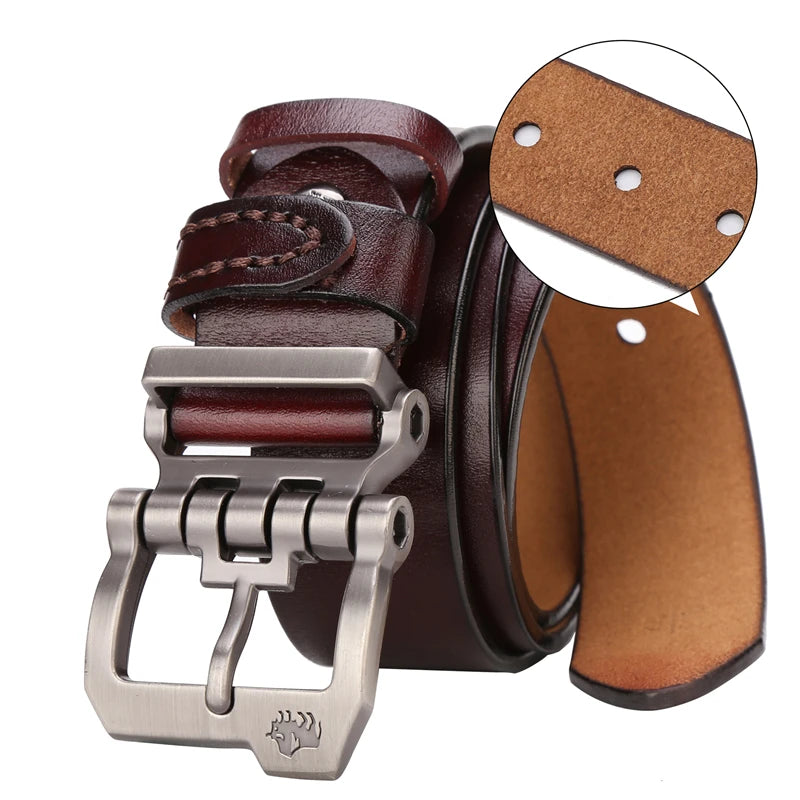 BISON DENIM Genuine Leather Belt For Men Gift Designer Jeans Belts Men's High Quality Buckle Vintage Belts