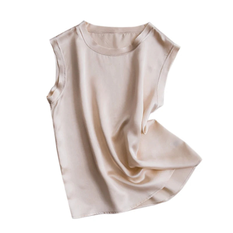 SuyaDream Women Silk Tanks 100%Real Silk Satin Sleeveless Solid Tank Tops Summer Elegent Vests
