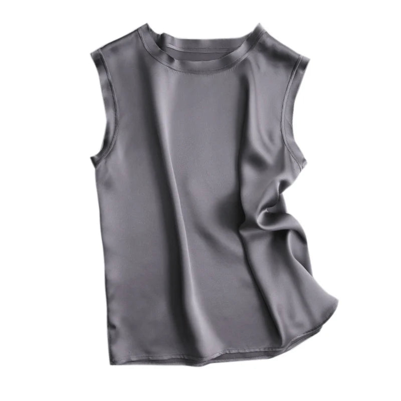 SuyaDream Women Silk Tanks 100%Real Silk Satin Sleeveless Solid Tank Tops Summer Elegent Vests