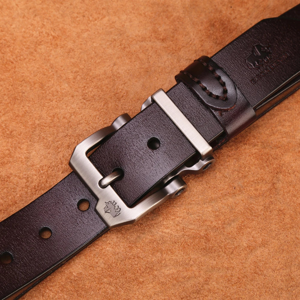 BISON DENIM Genuine Leather Belt For Men Gift Designer Jeans Belts Men's High Quality Buckle Vintage Belts