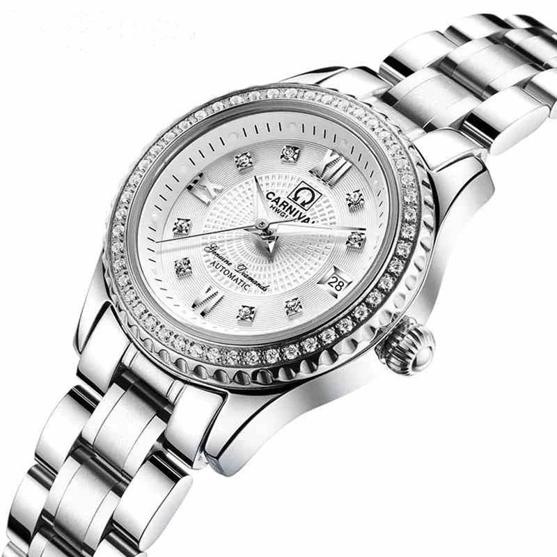 CARNIVAL Women Mechanical Watch Luxury Stainless Steel Bracelet Elegant Ladies Diamond Automatic Watch Relogio Feminino 8629