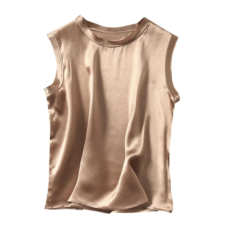 SuyaDream Women Silk Tanks 100%Real Silk Satin Sleeveless Solid Tank Tops Summer Elegent Vests