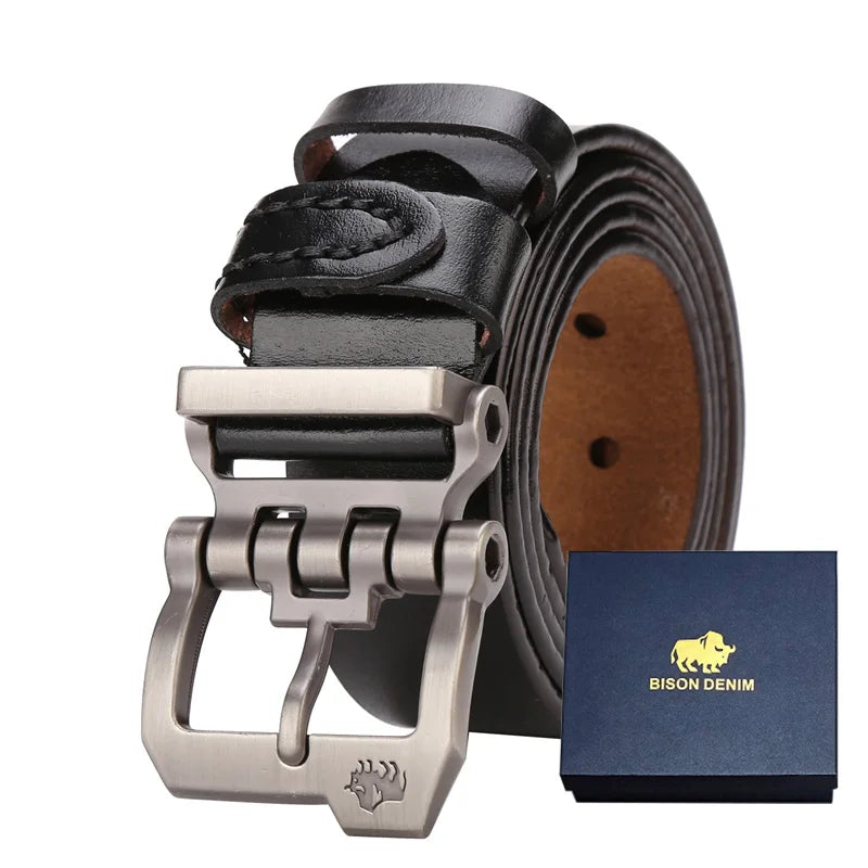 BISON DENIM Genuine Leather Belt For Men Gift Designer Jeans Belts Men's High Quality Buckle Vintage Belts