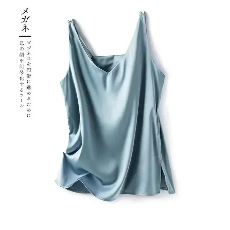 V-Neck Silk Vest Women's Summer Sleeveless Blouse With Acetic Acid Satin Top Sleeveless Bottoming Shirt