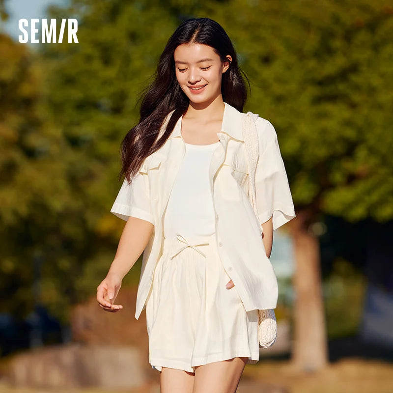 Semir Set Women Mid-long Style Top and Shorts New Summer Version Loose Textured Two-piece Set