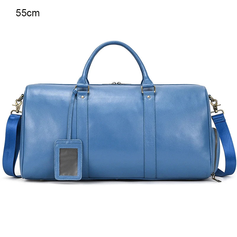 Luxury Genuine Leather Men Women Travel Bag Cow Leather Carry On Luggage Bag Travel Shoulder Bag Male Female Weekend Duffle Bag