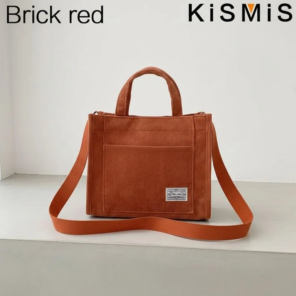 Fashionable Corduroy Shoulder Bag for Women Large Capacity Handbag Portable Small Square Crossbody Bag Trendy Style