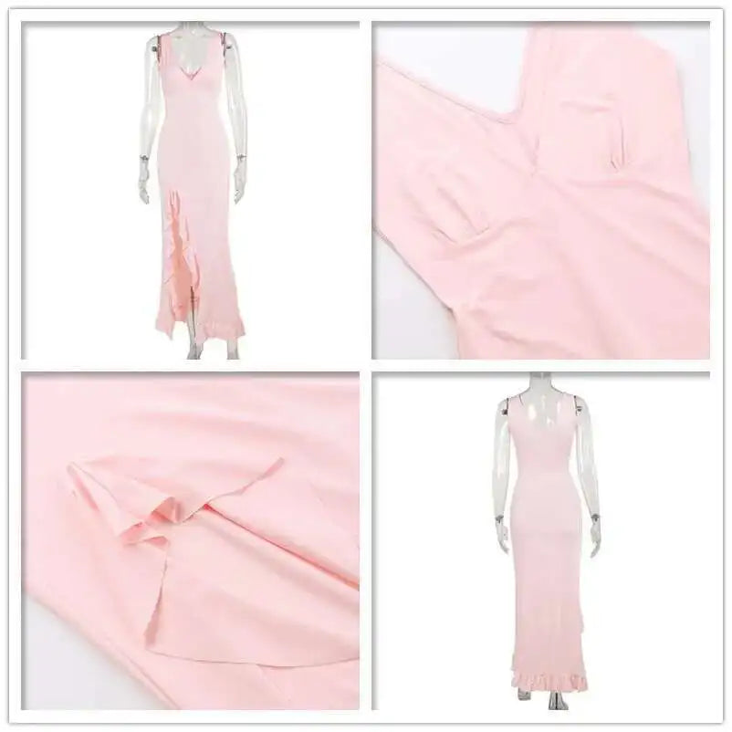 Avrilyaan Ruffle High Split Sexy Dress Women Robes Elegant Evening Summer Dress Backless Party Long Midi Dress Vestidos