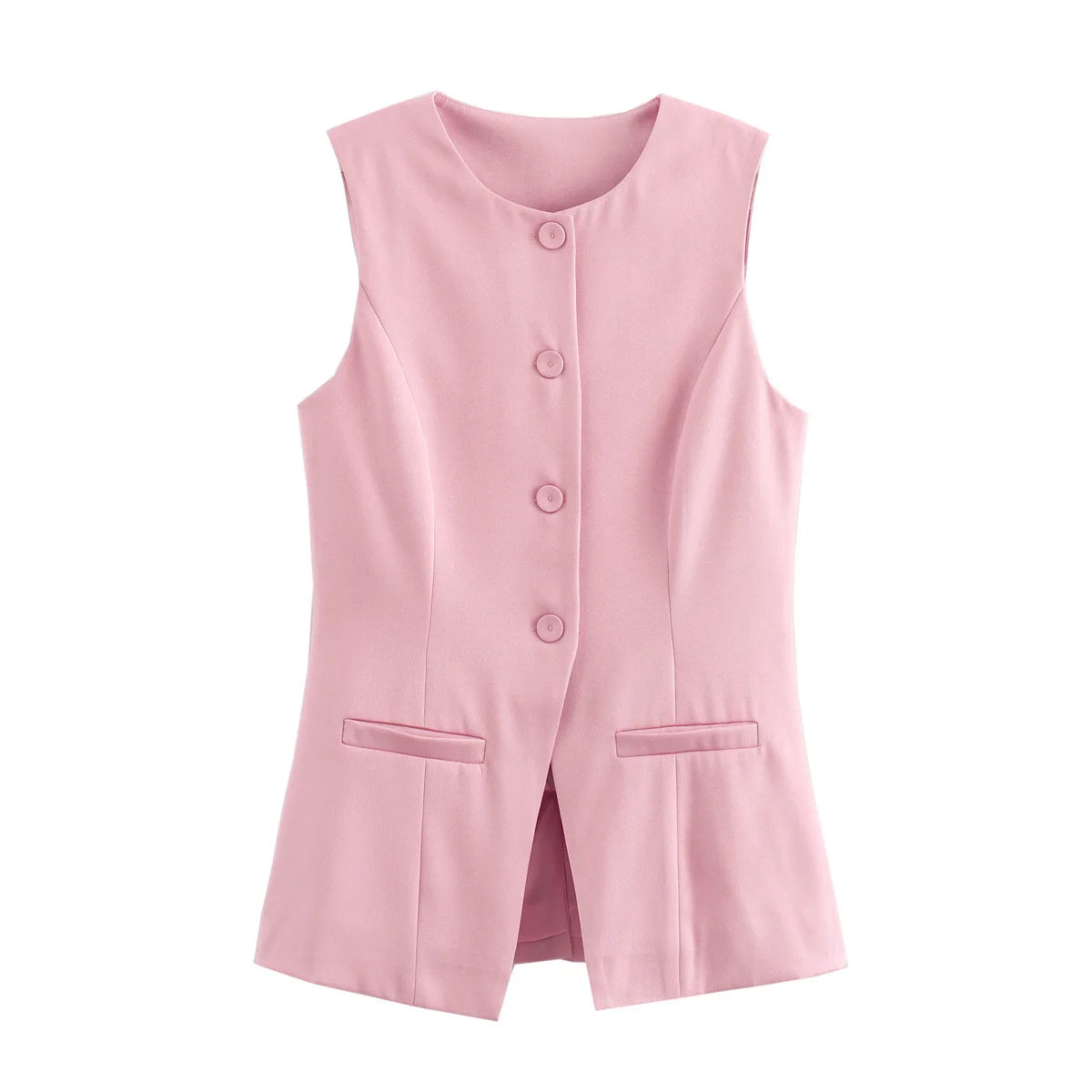 MUJER White Sleeveless Vest Women Button Summer Vests for Women Jacket Pink Vest Top Women Streetwear Women's Tailored Vest