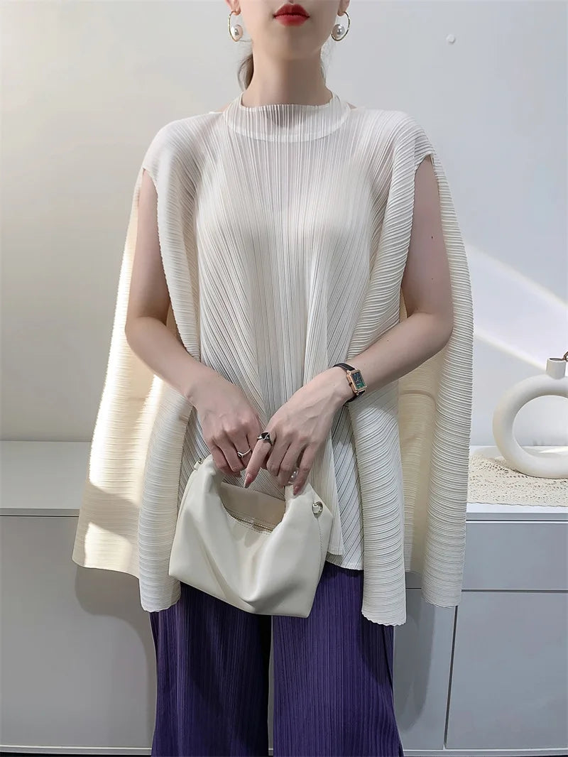 Miyake Pleated Plus Size T-shirt Niche Design Sense Tops Women 2025 Summer High-end Loose Pleated Short-sleeved T-shirt Women