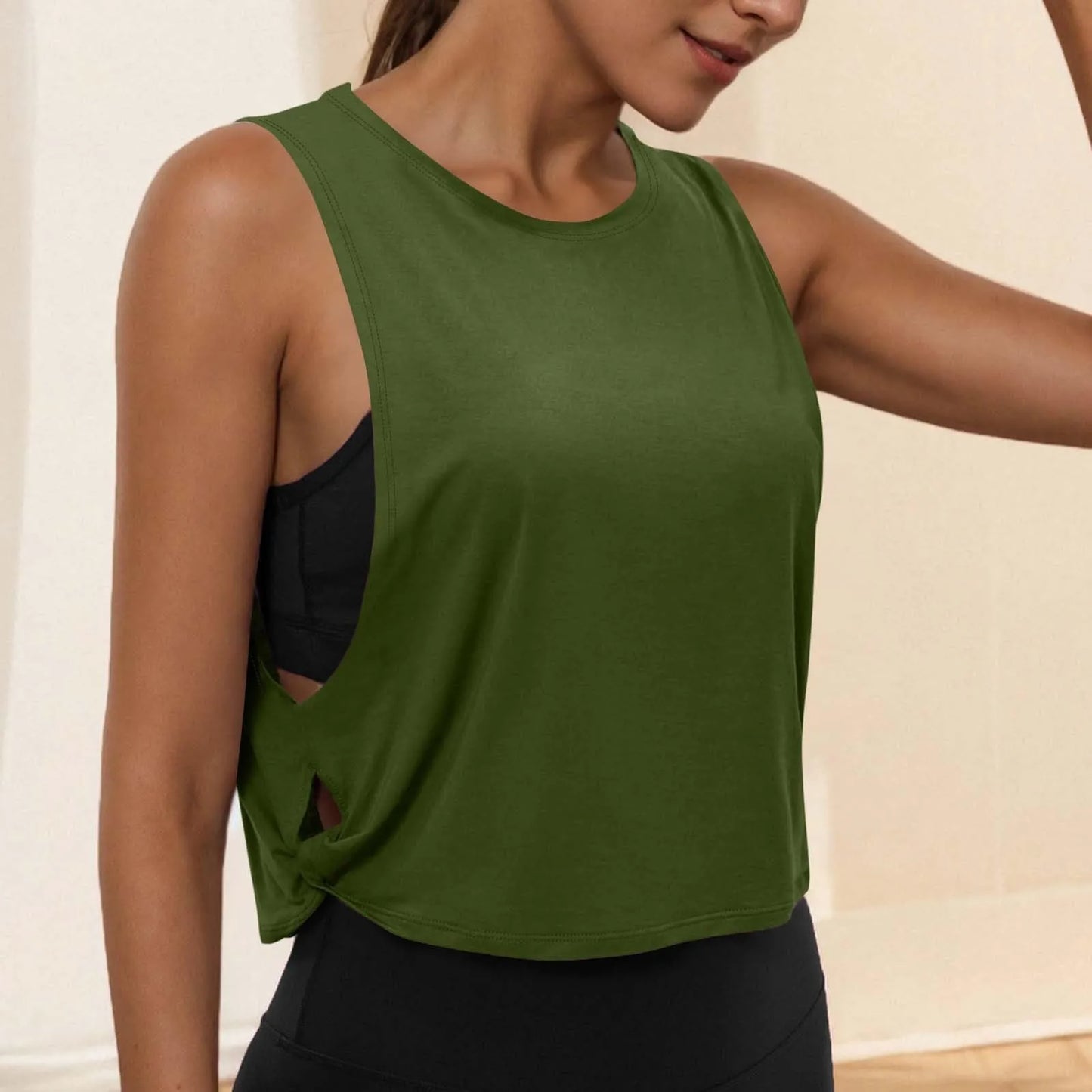 Women Sleeveless Yoga Tops Running Short Tank Crop Top Athletic Vest Breathable Blouse Cover Up Gym Workout Cool T-Shirt