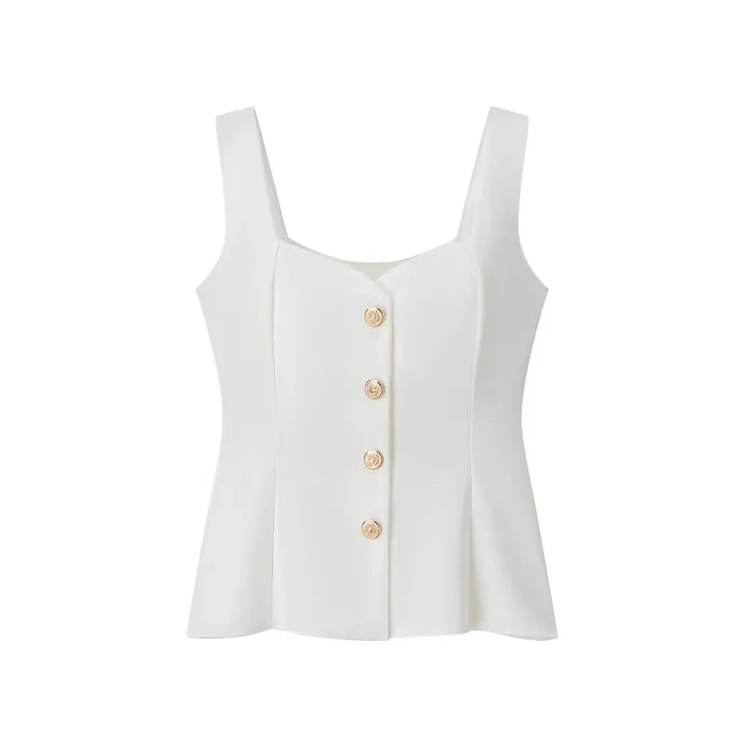 KONDALA 2026 Spring Summer Casual Women Cami Fashion Streetwear Solid Single Breasted Sleeveless Chic Beach Style Ladies Tops