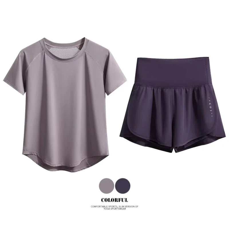 DRUR Women 2pcs/3pcs Yoga Set Summer Lightweight Breathable Loose Sportswear Outfit 2 Piece Fitness Tops Shorts Running Suit New