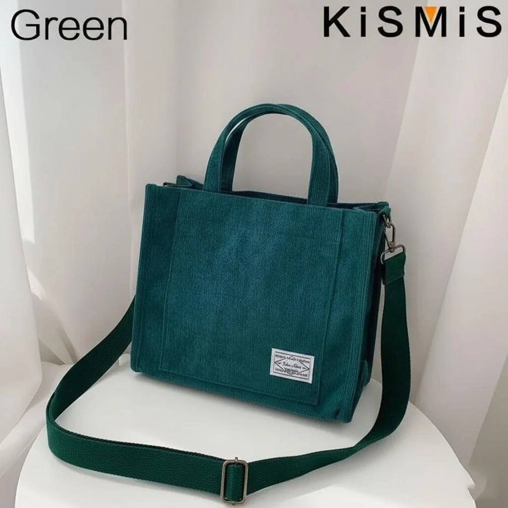 Fashionable Corduroy Shoulder Bag for Women Large Capacity Handbag Portable Small Square Crossbody Bag Trendy Style