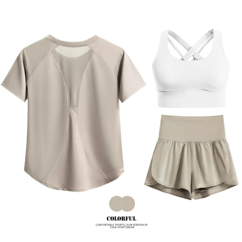 DRUR Women 2pcs/3pcs Yoga Set Summer Lightweight Breathable Loose Sportswear Outfit 2 Piece Fitness Tops Shorts Running Suit New