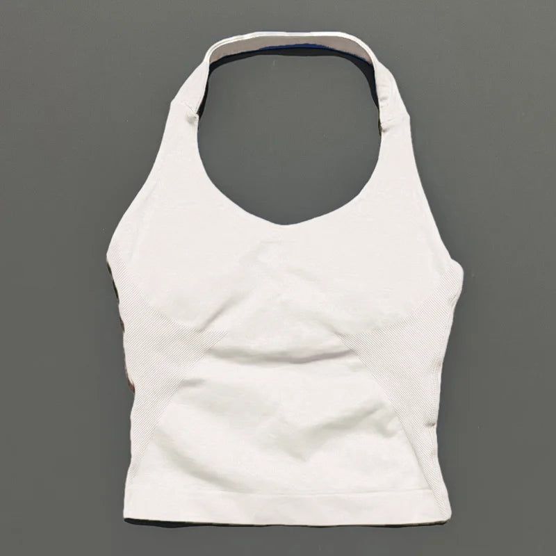 HISTELLO Impact Halter Top Seamless Longline Strappy Gym Tank Top Women Yoga Clothing Workout Fitness Sportswear Pilates Vest