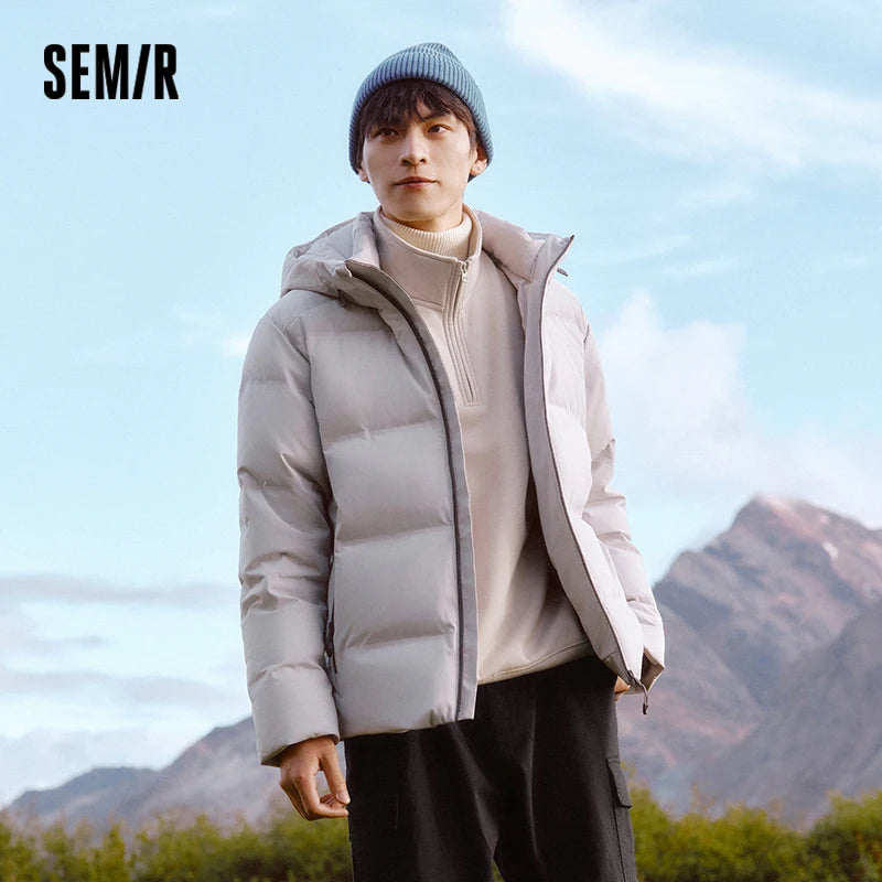 Semir Down Jacket Men New Winter Waterproof Outerwear Textured Hooded Top Versatile