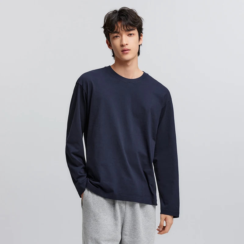 Semir Long Sleeve T-Shirt Men Pure Cotton Inner Layer 2025 Spring New Basic Top Solid Color Basic Versatile Couple Style