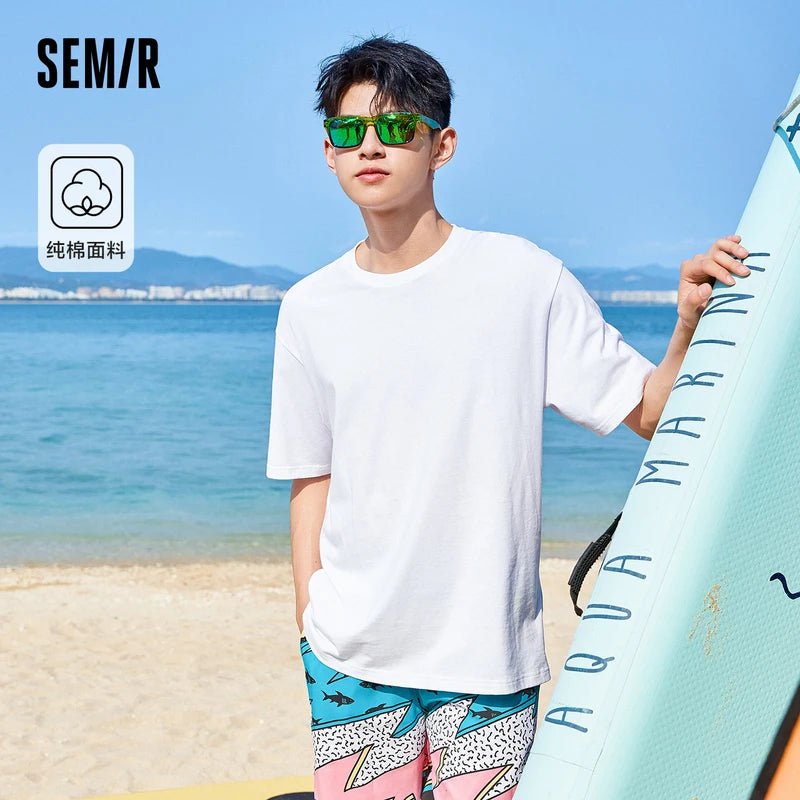 Semir Unisex T-shirt  Short Sleeve Men T-Shirt Cotton Summer New Man Clothing Is Thin And Versatile T Shirt Solid Color
