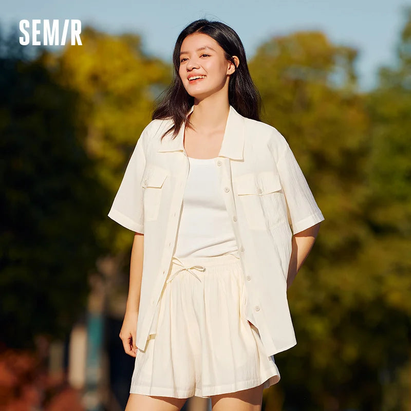 Semir Set Women Mid-long Style Top and Shorts New Summer Version Loose Textured Two-piece Set