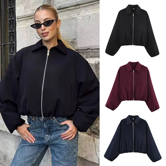 SLTNX Women's Bomber Jacket Zip Puffed Varsity Jackets for Women Cropped Demi-season Jacket for Women Coats New Outerwears