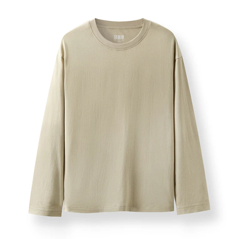 Semir Long Sleeve T-Shirt Men Pure Cotton Inner Layer 2025 Spring New Basic Top Solid Color Basic Versatile Couple Style