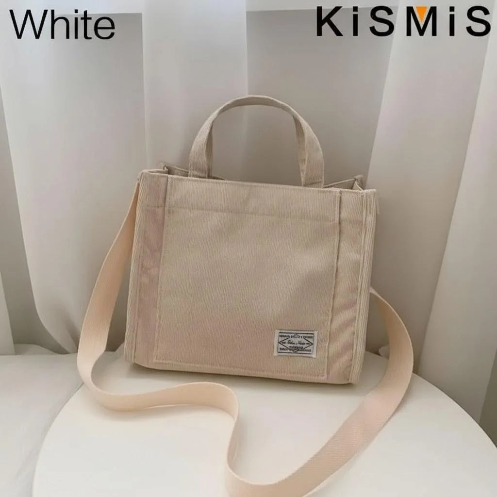 Fashionable Corduroy Shoulder Bag for Women Large Capacity Handbag Portable Small Square Crossbody Bag Trendy Style