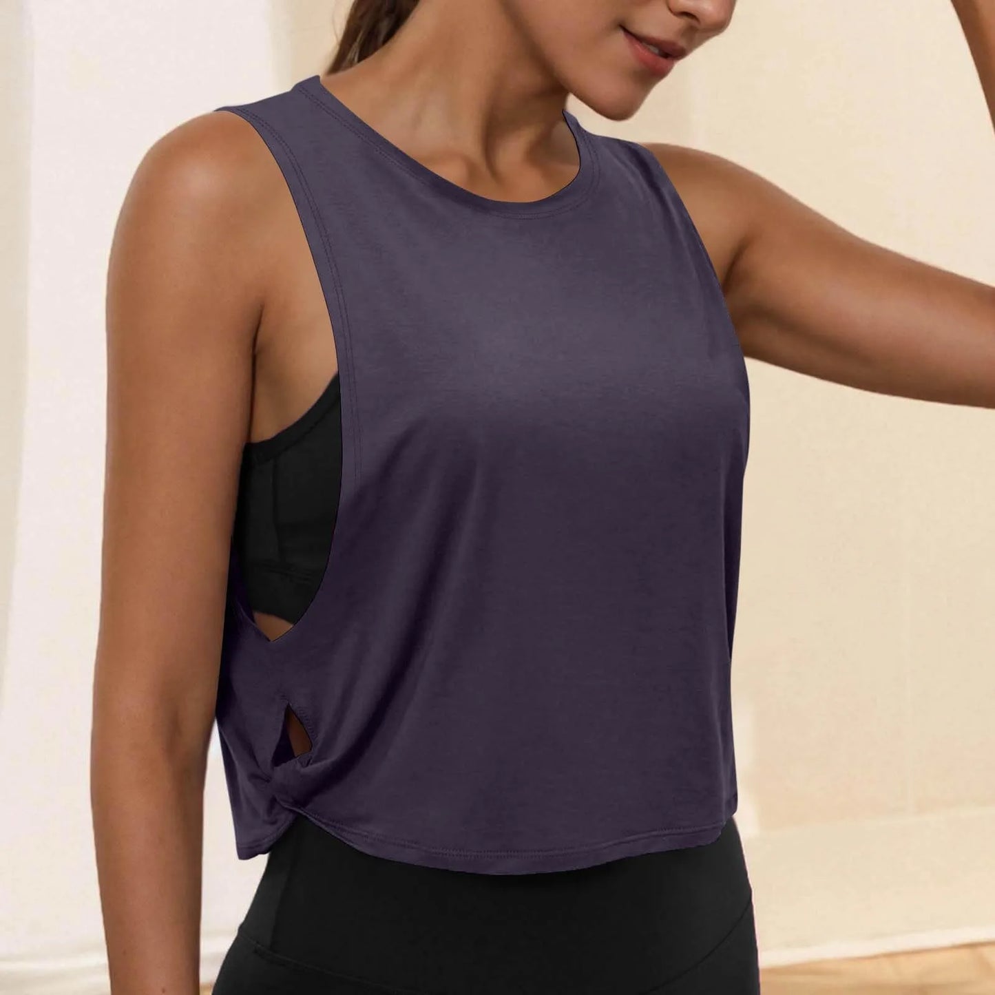 Women Sleeveless Yoga Tops Running Short Tank Crop Top Athletic Vest Breathable Blouse Cover Up Gym Workout Cool T-Shirt