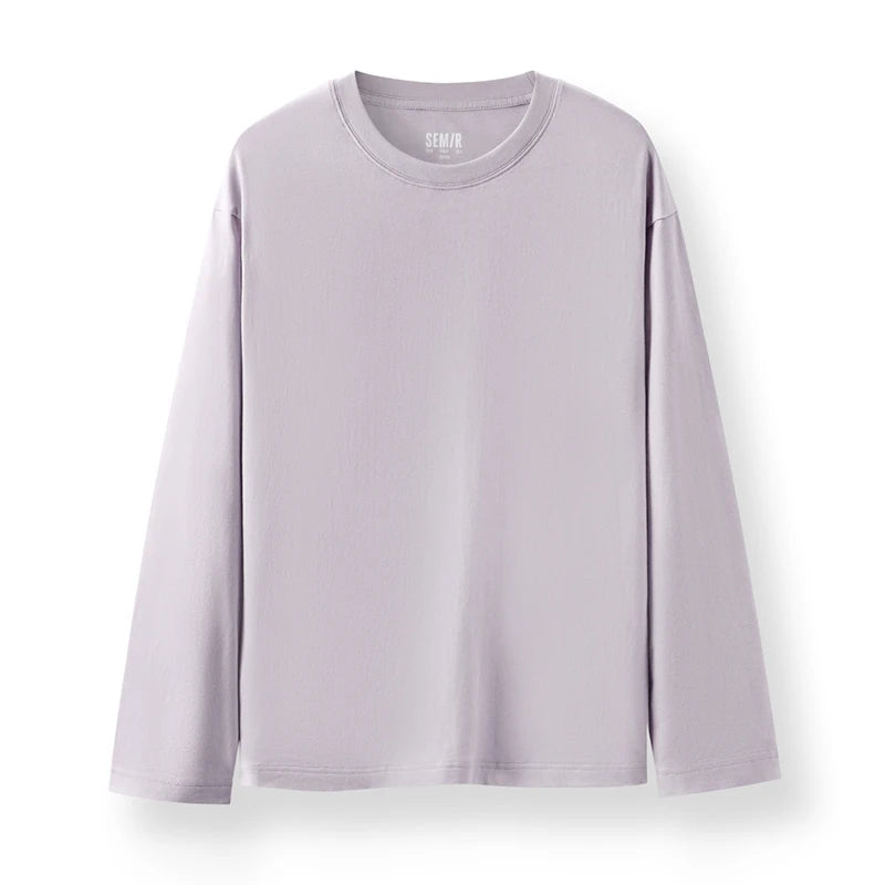Semir Long Sleeve T-Shirt Men Pure Cotton Inner Layer 2025 Spring New Basic Top Solid Color Basic Versatile Couple Style