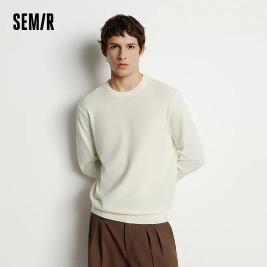 Semir Knitted Sweater Men Winter Cashmere Blend Heat-Generating Anti-Bacterial New Basic Crew Neck Black Base Layer