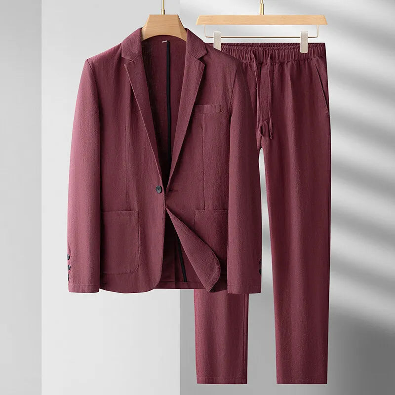 Spring and Summer Men's Linen Suit Set Luxury Thin Casual Cotton Linen Suit Two Piece Set High Quality Fabric
