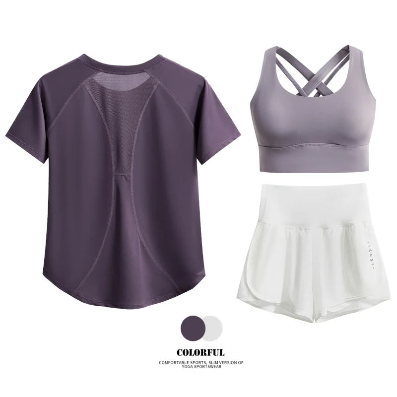 DRUR Women 2pcs/3pcs Yoga Set Summer Lightweight Breathable Loose Sportswear Outfit 2 Piece Fitness Tops Shorts Running Suit New