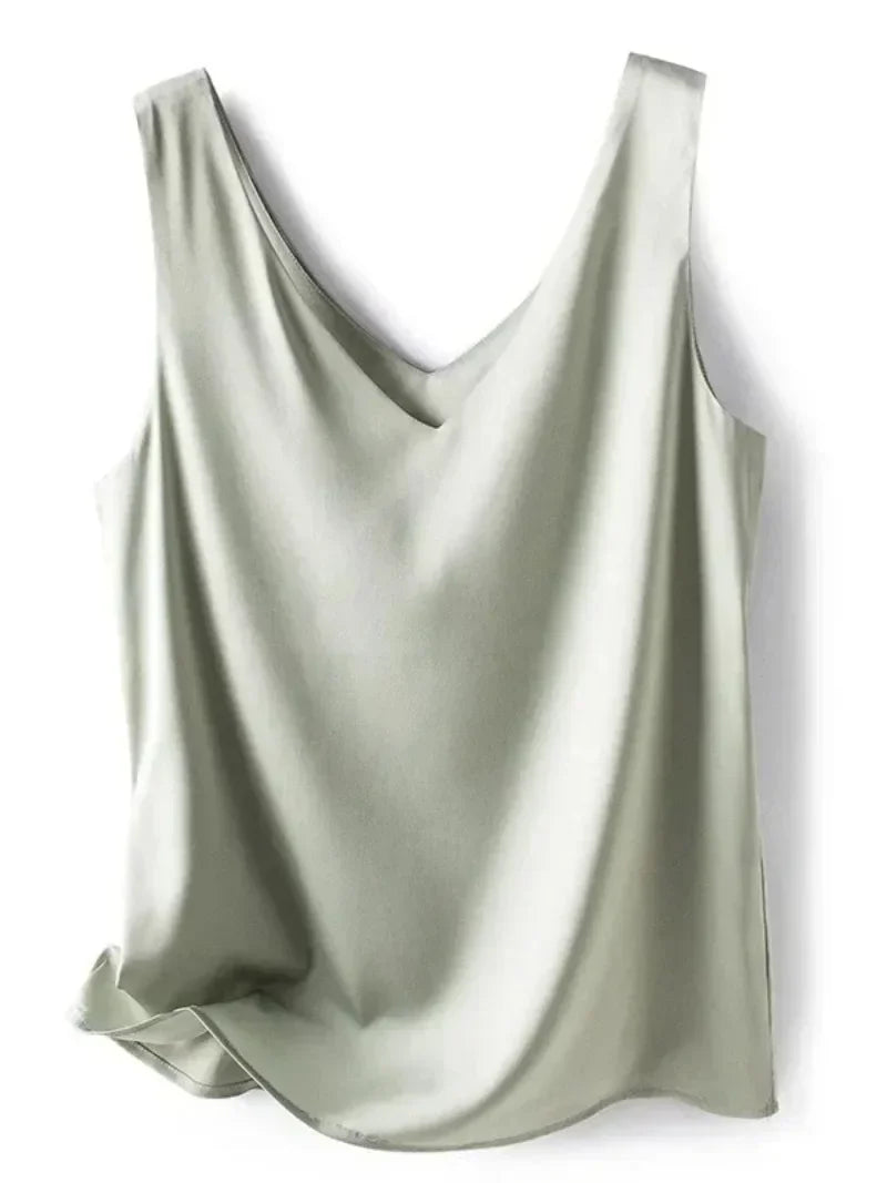 V-Neck Silk Vest Women's Summer Sleeveless Blouse With Acetic Acid Satin Top Sleeveless Bottoming Shirt