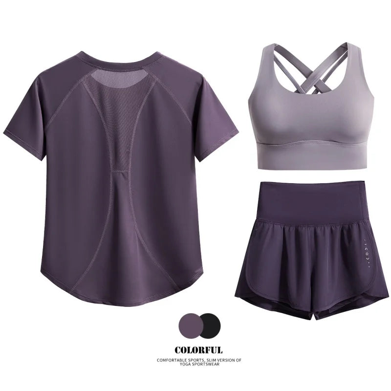 DRUR Women 2pcs/3pcs Yoga Set Summer Lightweight Breathable Loose Sportswear Outfit 2 Piece Fitness Tops Shorts Running Suit New