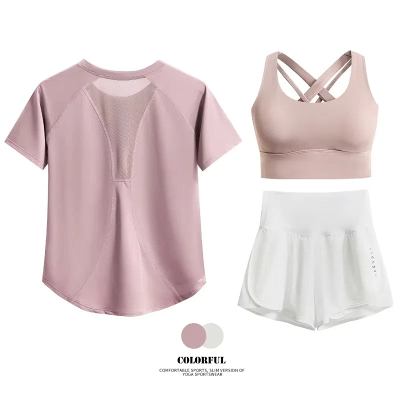 DRUR Women 2pcs/3pcs Yoga Set Summer Lightweight Breathable Loose Sportswear Outfit 2 Piece Fitness Tops Shorts Running Suit New