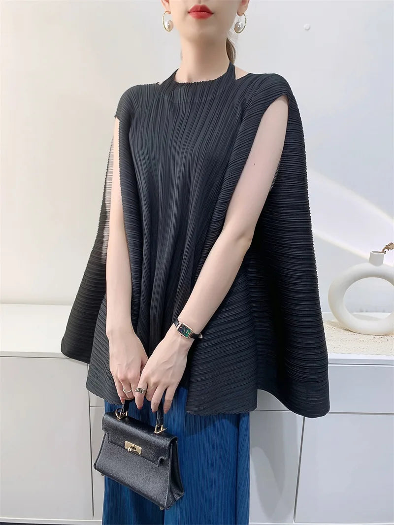Miyake Pleated Plus Size T-shirt Niche Design Sense Tops Women 2025 Summer High-end Loose Pleated Short-sleeved T-shirt Women