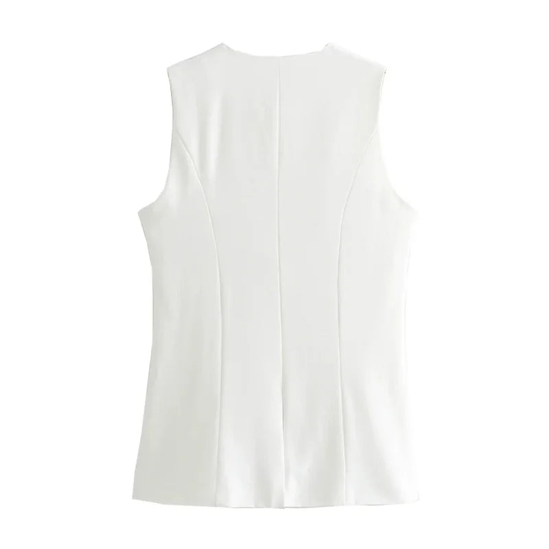 MUJER White Sleeveless Vest Women Button Summer Vests for Women Jacket Pink Vest Top Women Streetwear Women's Tailored Vest