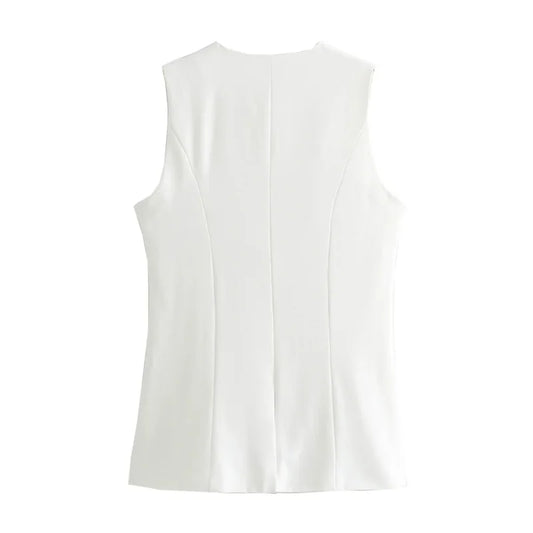 MUJER White Sleeveless Vest Women Button Summer Vests for Women Jacket Pink Vest Top Women Streetwear Women's Tailored Vest
