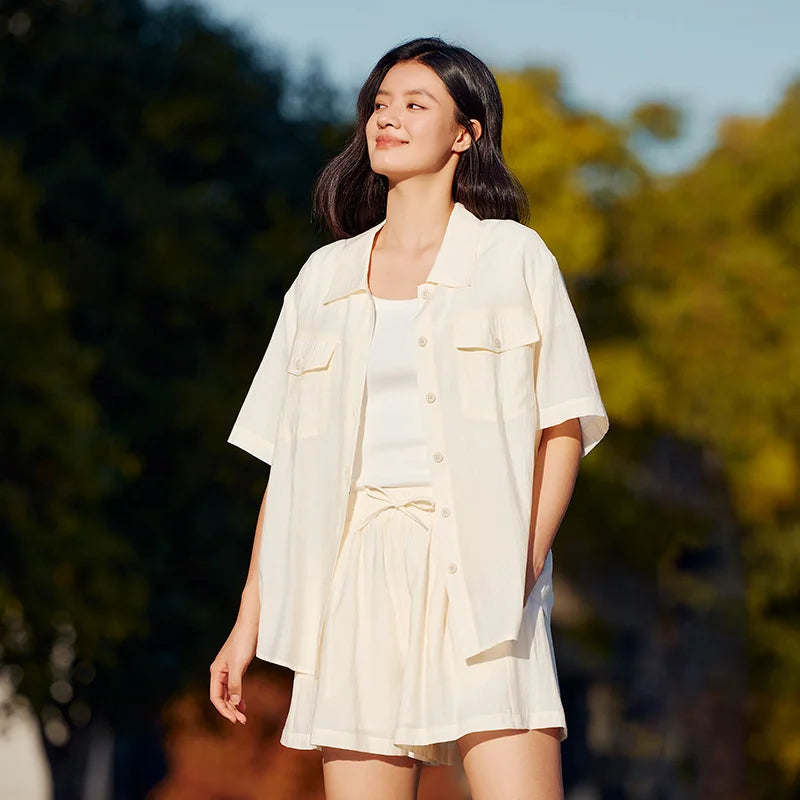 Semir Set Women Mid-long Style Top and Shorts New Summer Version Loose Textured Two-piece Set