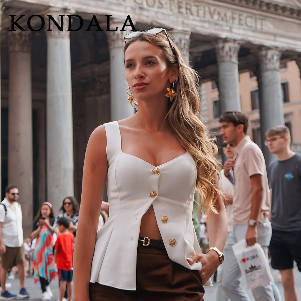 KONDALA 2026 Spring Summer Casual Women Cami Fashion Streetwear Solid Single Breasted Sleeveless Chic Beach Style Ladies Tops